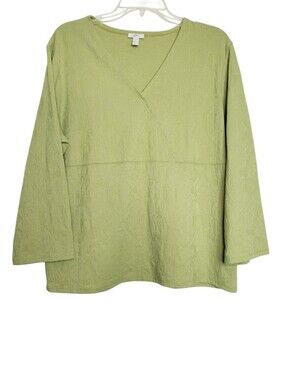 J. Jill Green Leaf Textured V-Neck Lightweight Stretch Blouse Top Womens Size XL